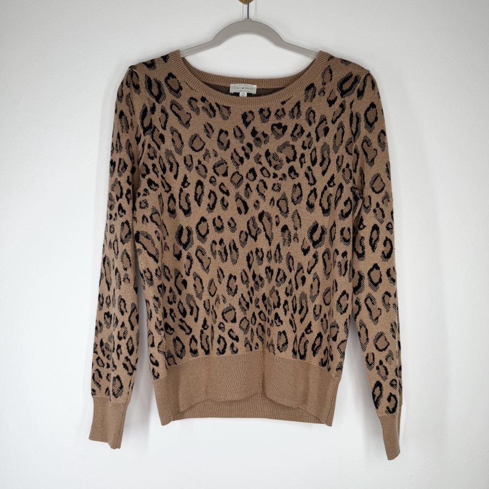 Lucky Brand Leopard Print Pullover Sweater Brown Black Women’s Size Large